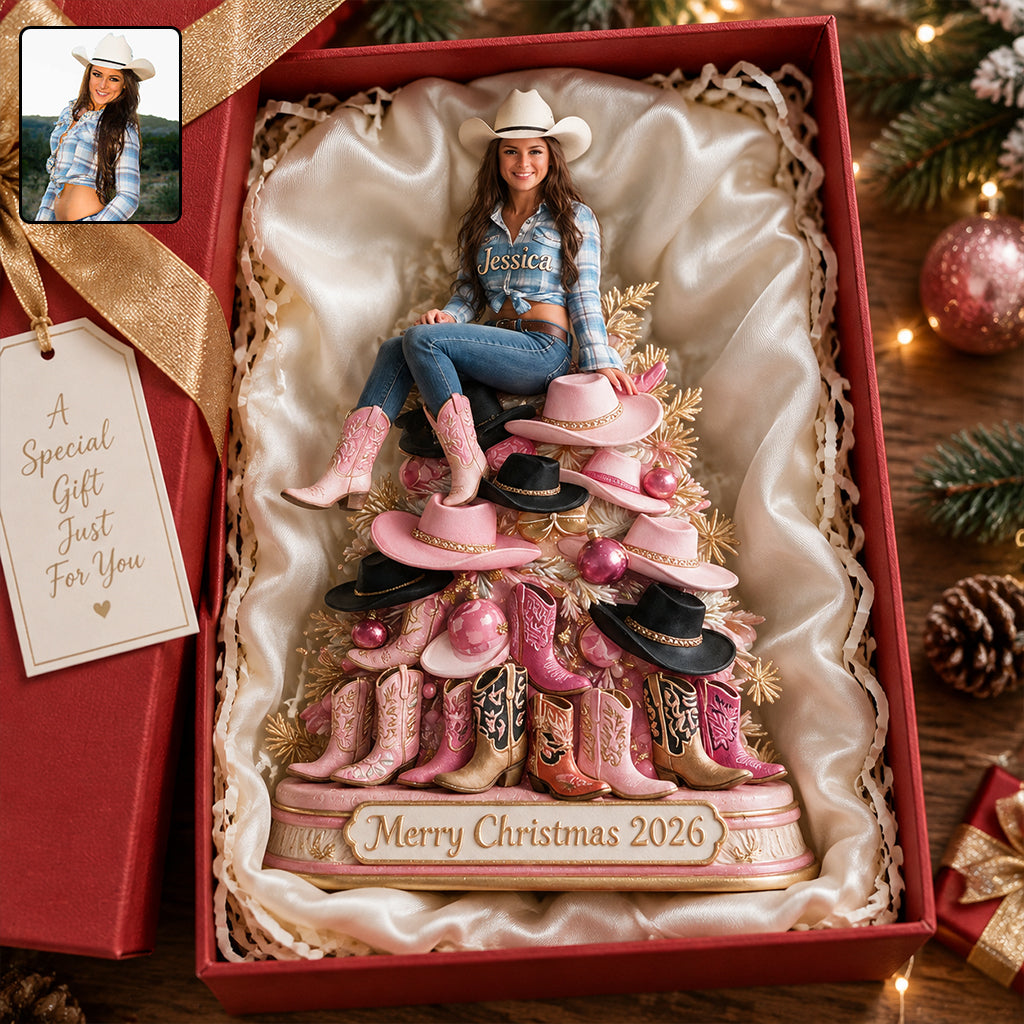 Merry Christmas - Personalized Cowgirl 3D Plaque