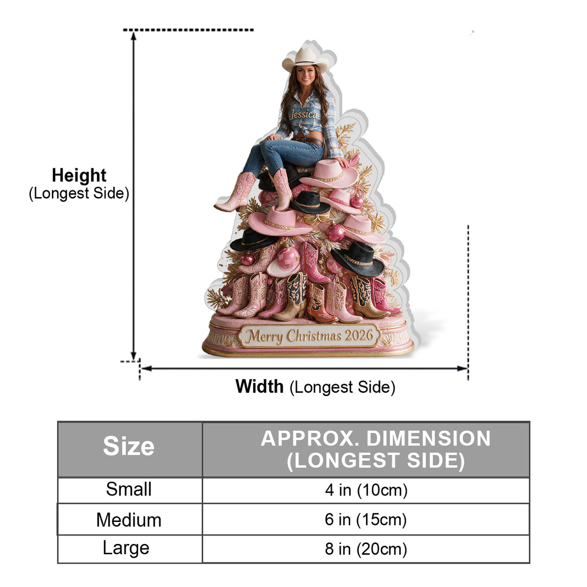 Merry Christmas - Personalized Cowgirl 3D Plaque