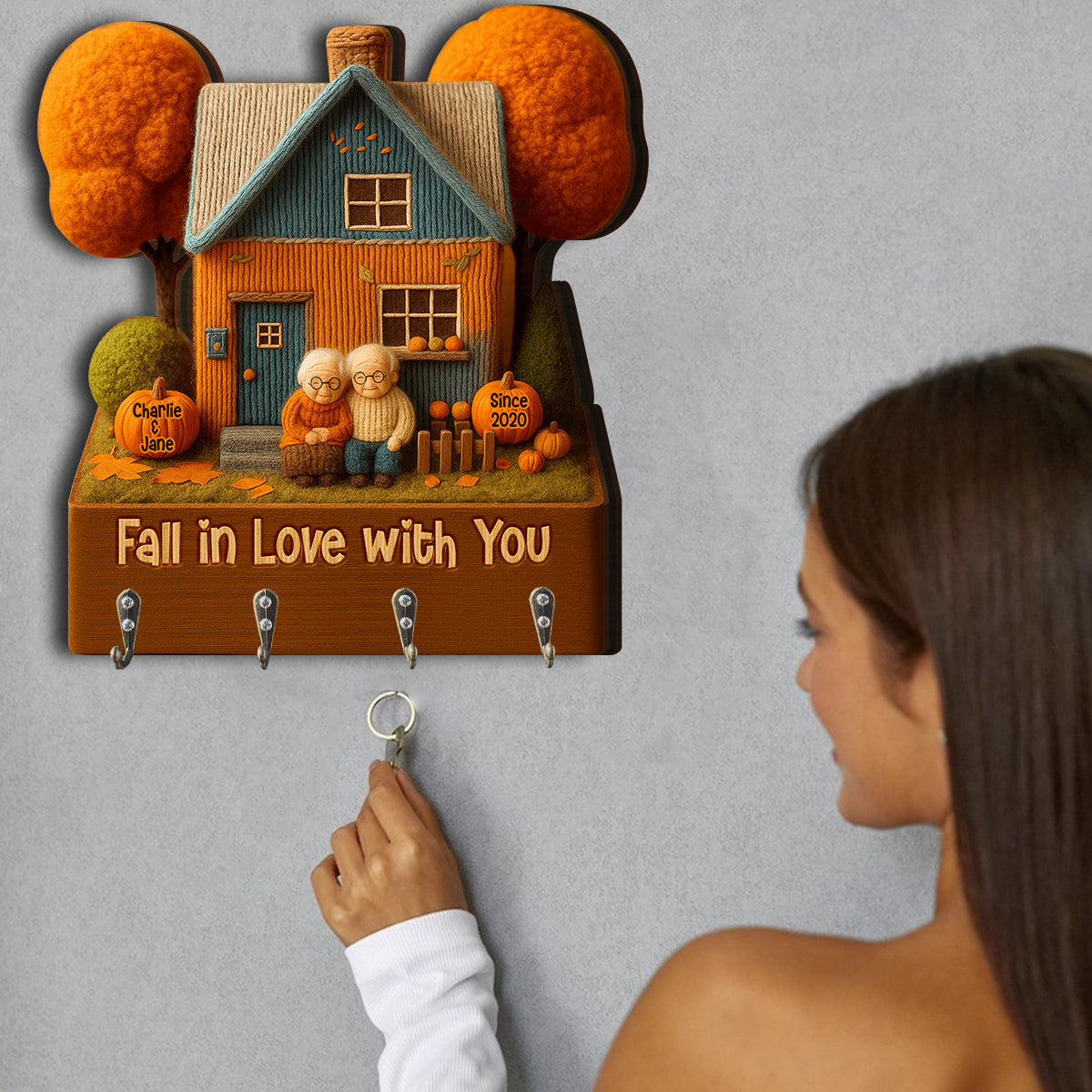Fall In Love With You - Personalized Couple Custom Shaped Hanging Rack