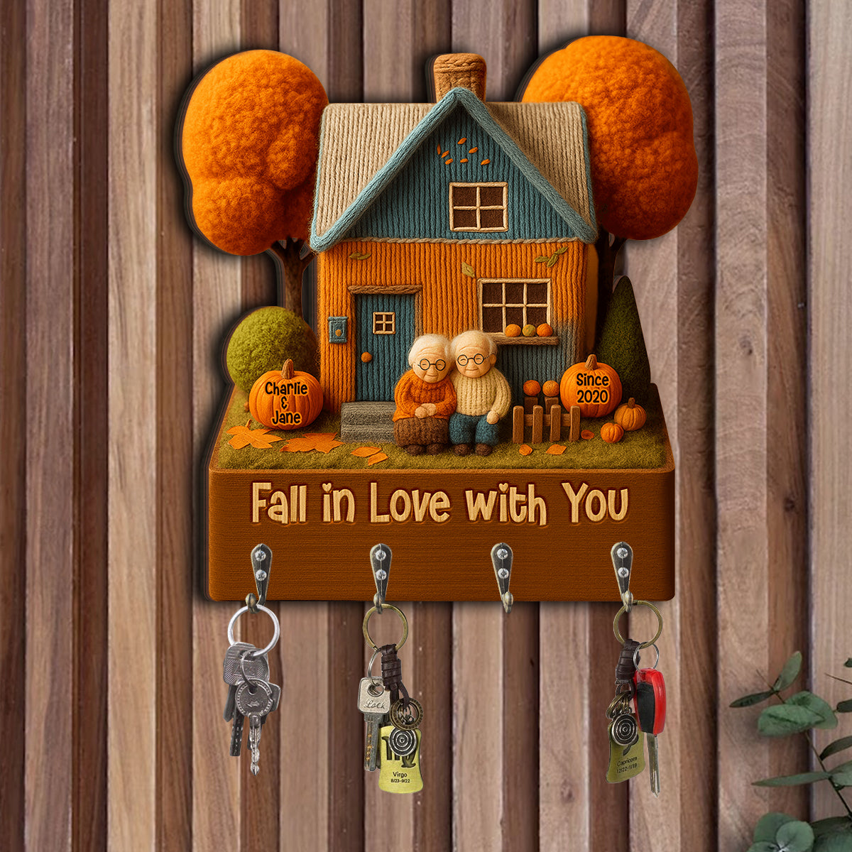 Fall In Love With You - Personalized Couple Custom Shaped Hanging Rack