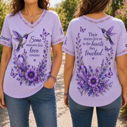 Fight Against Alzheimer, Alzheimer Awareness Gift - Personalized Alzheimer Awareness Fully Printed V-Neck T-Shirt