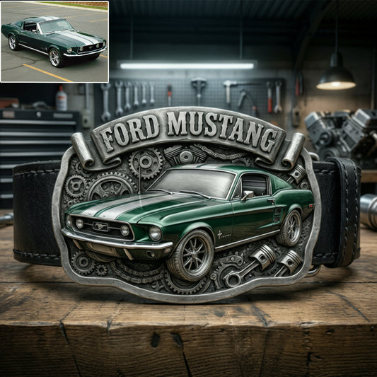 Custom From Any Photo - Personalized Car Lover Leather Belt With Shaped Buckle