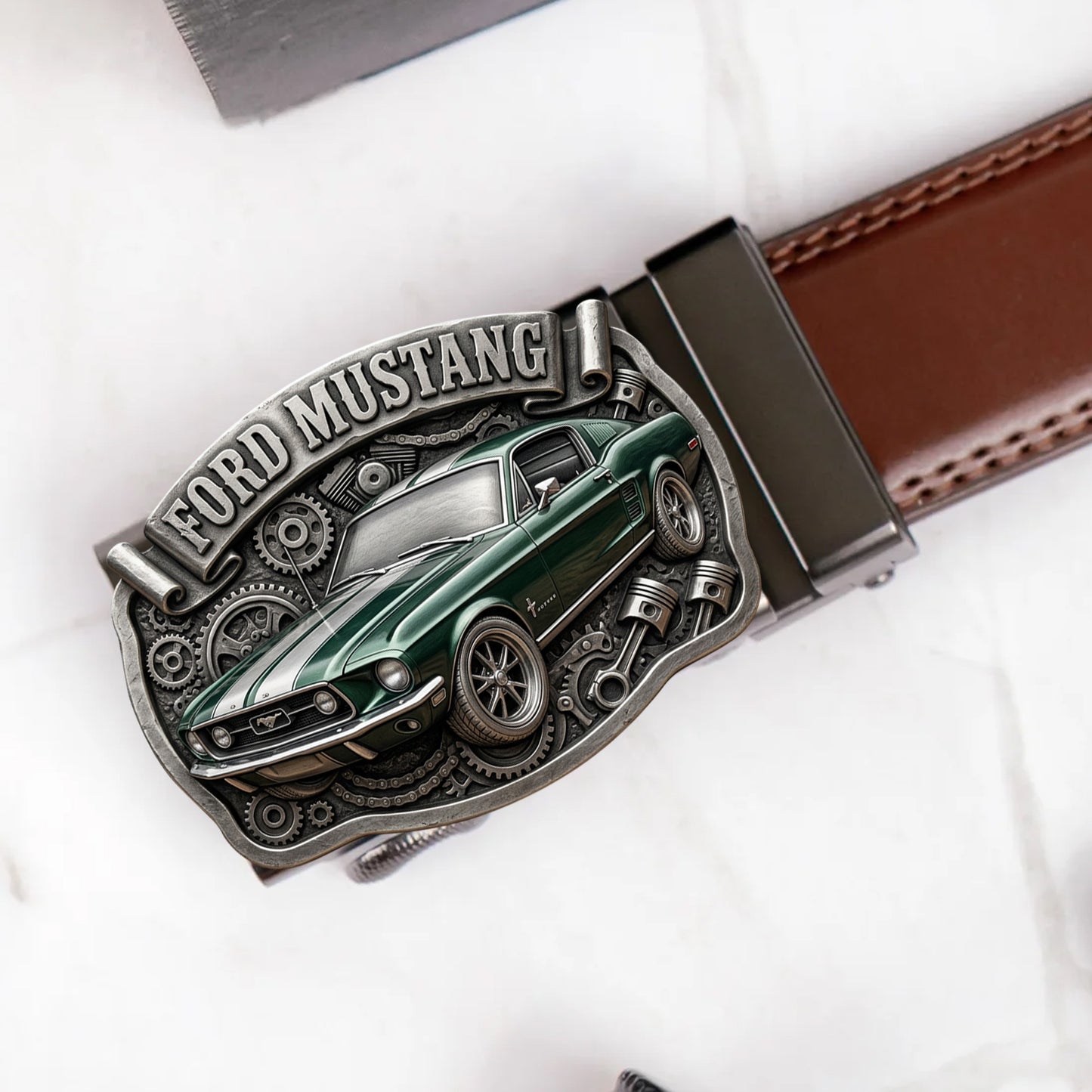 Custom From Any Photo - Personalized Car Lover Leather Belt With Shaped Buckle