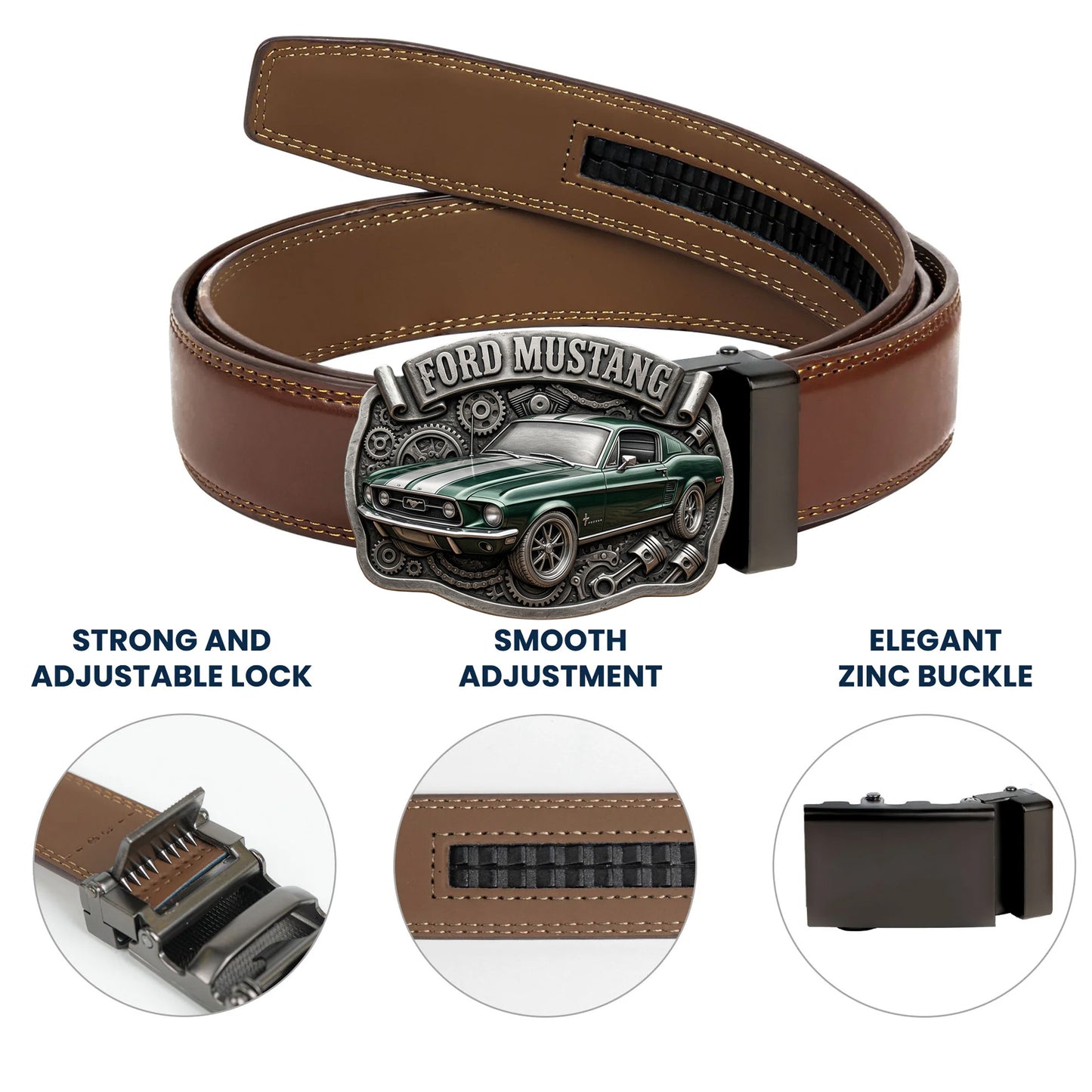 Custom From Any Photo - Personalized Car Lover Leather Belt With Shaped Buckle