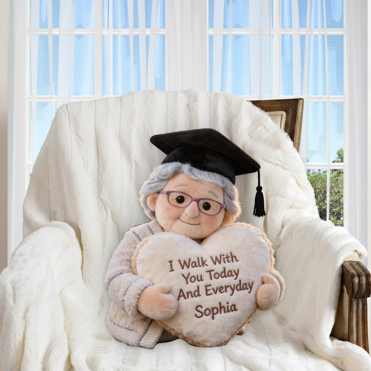 I Walk With You Today And Everyday - Personalized Graduation Premium Faux Fur Pillow