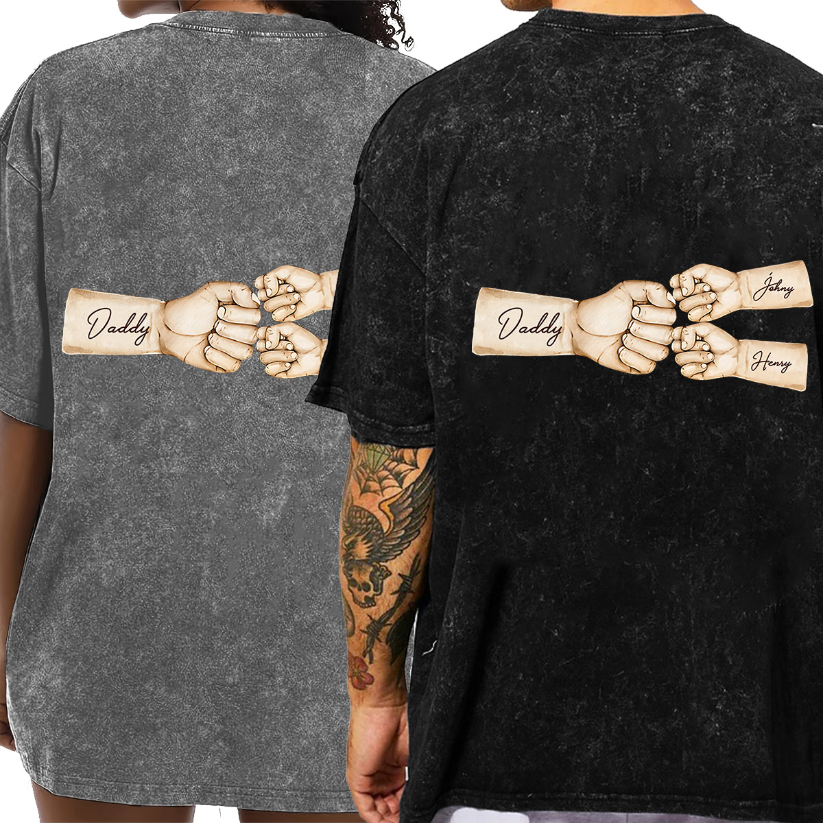 Daddy's Team Fist Bump - Personalized Father Wash T-shirt