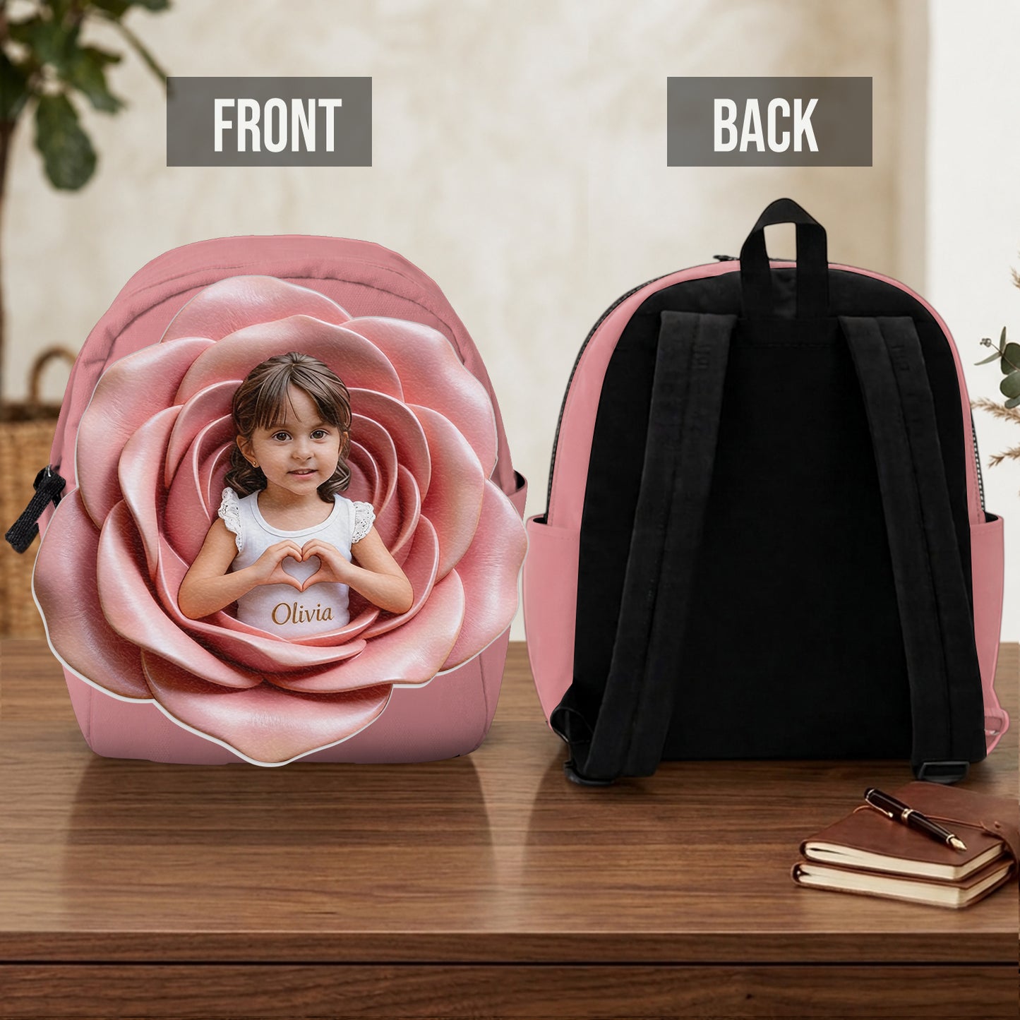 Sac à dos en cuir personnalisable - Photo et fleurs