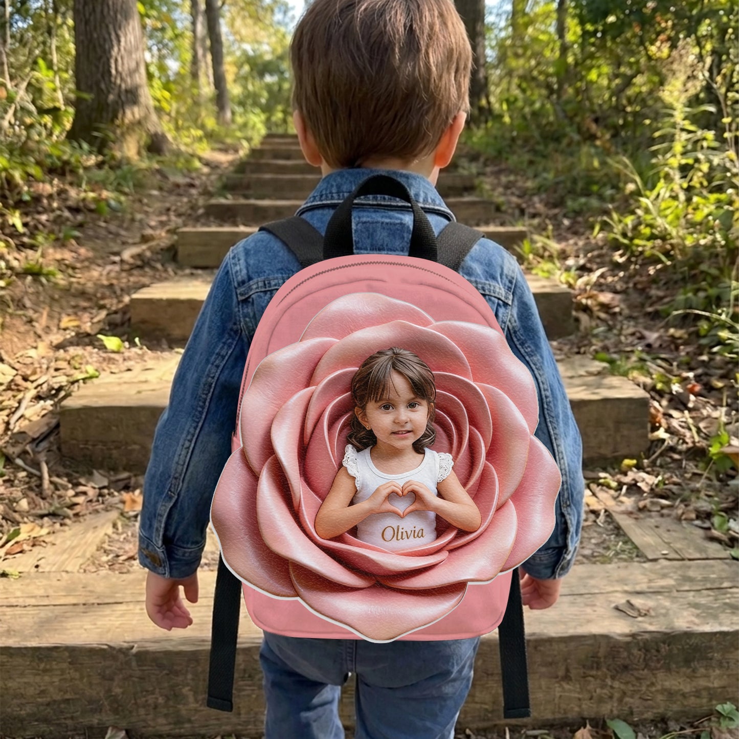 Sac à dos en cuir personnalisable - Photo et fleurs