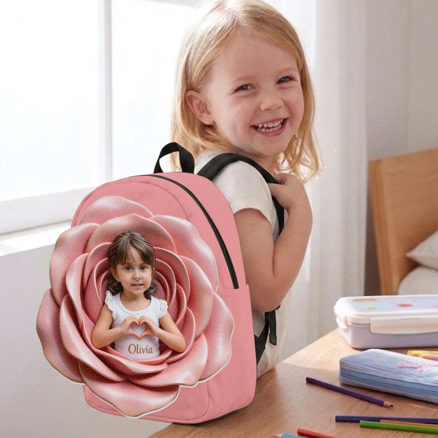 Sac à dos en cuir personnalisable - Photo et fleurs