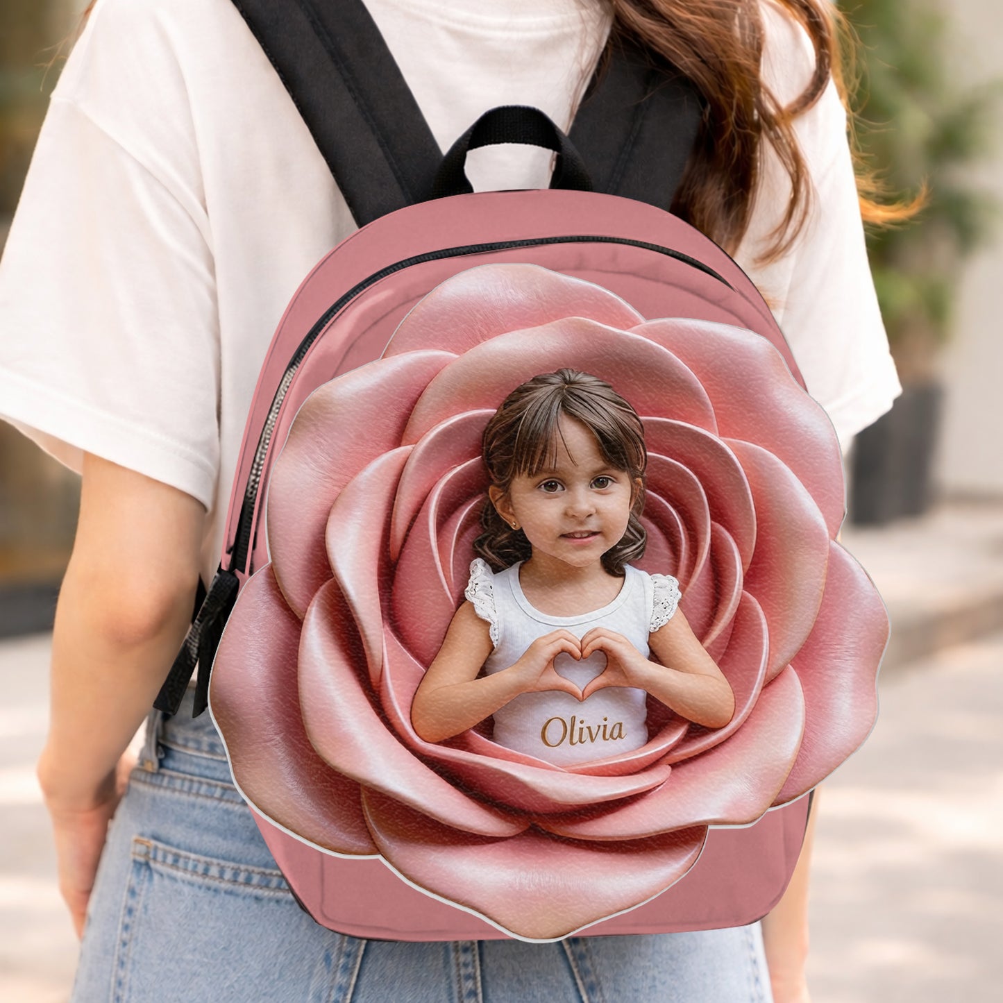 Sac à dos en cuir personnalisable - Photo et fleurs