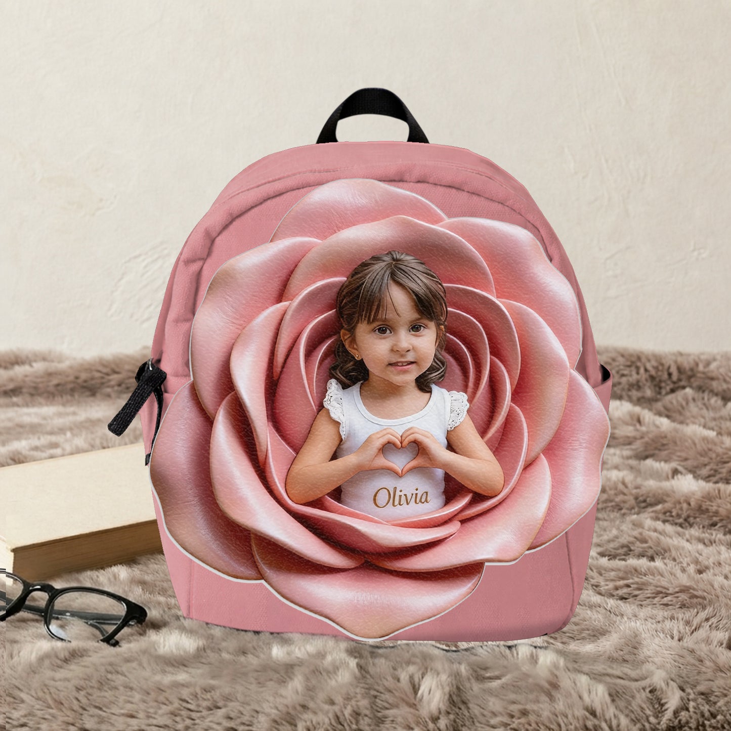 Sac à dos en cuir personnalisable - Photo et fleurs