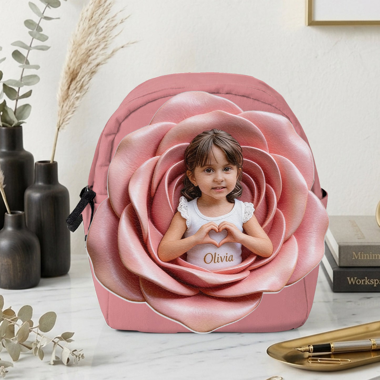Sac à dos en cuir personnalisable - Photo et fleurs