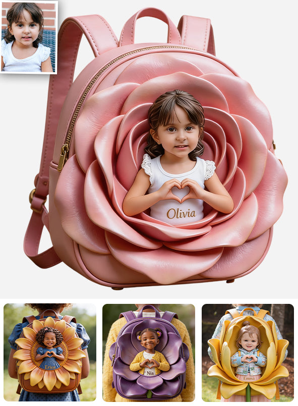 Sac à dos en cuir personnalisable - Photo et fleurs