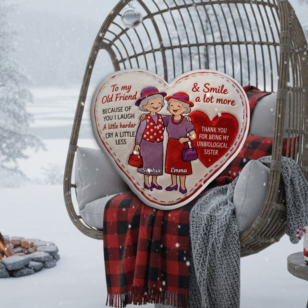 Vieux amis - Coussin personnalisé en fausse fourrure en forme de meilleure amie