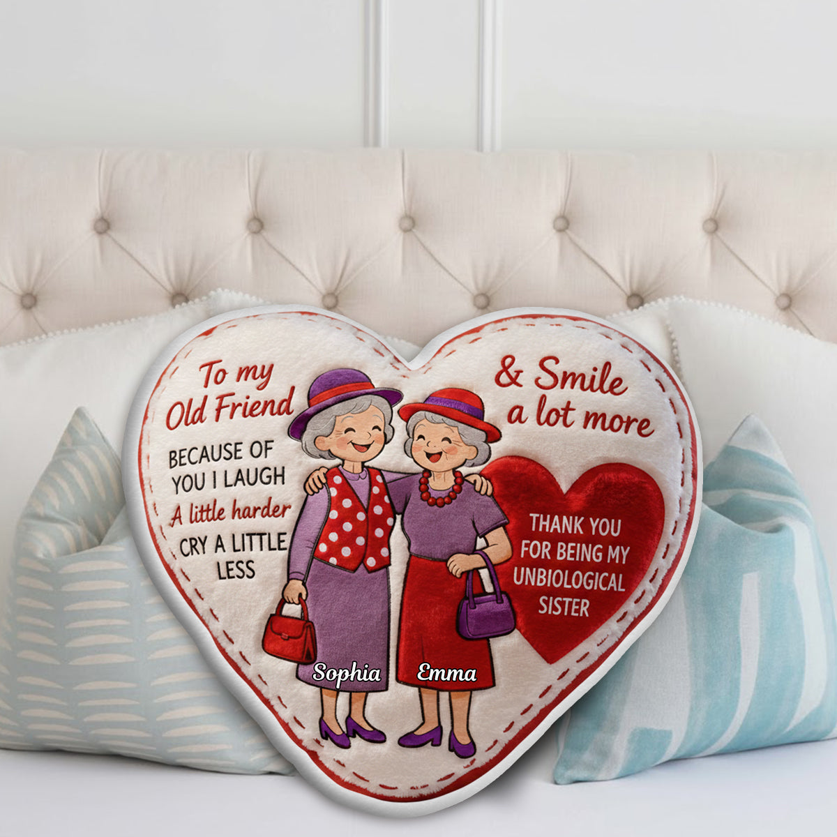 Vieux amis - Coussin personnalisé en fausse fourrure en forme de meilleure amie