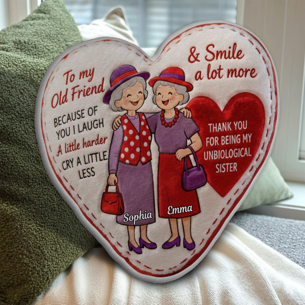 Vieux amis - Coussin personnalisé en fausse fourrure en forme de meilleure amie