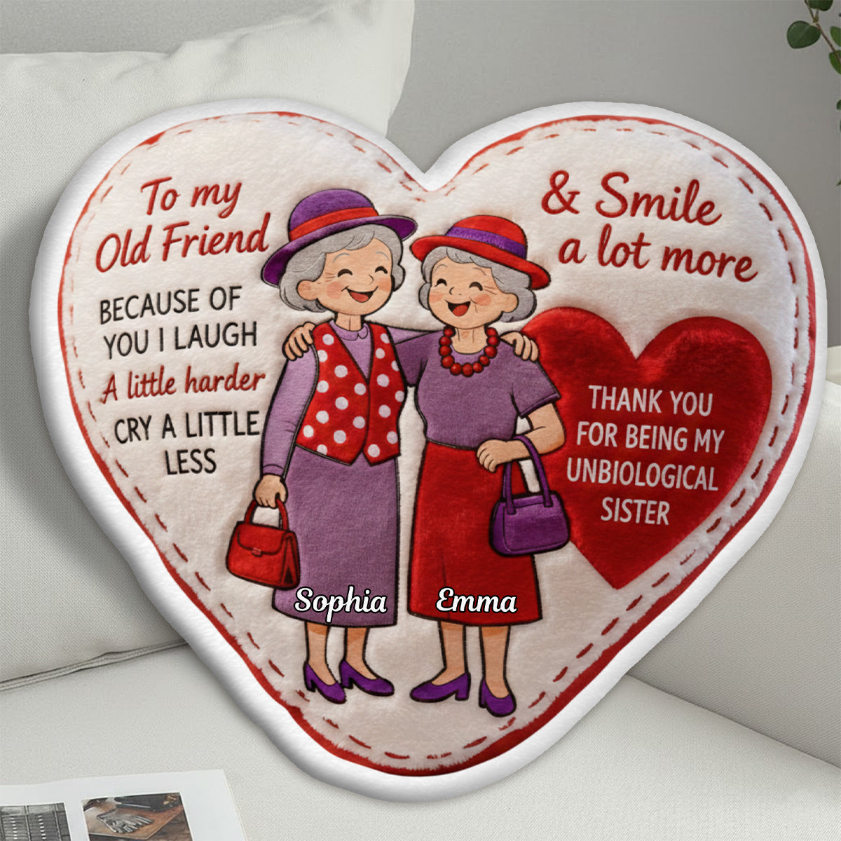 Vieux amis - Coussin personnalisé en fausse fourrure en forme de meilleure amie