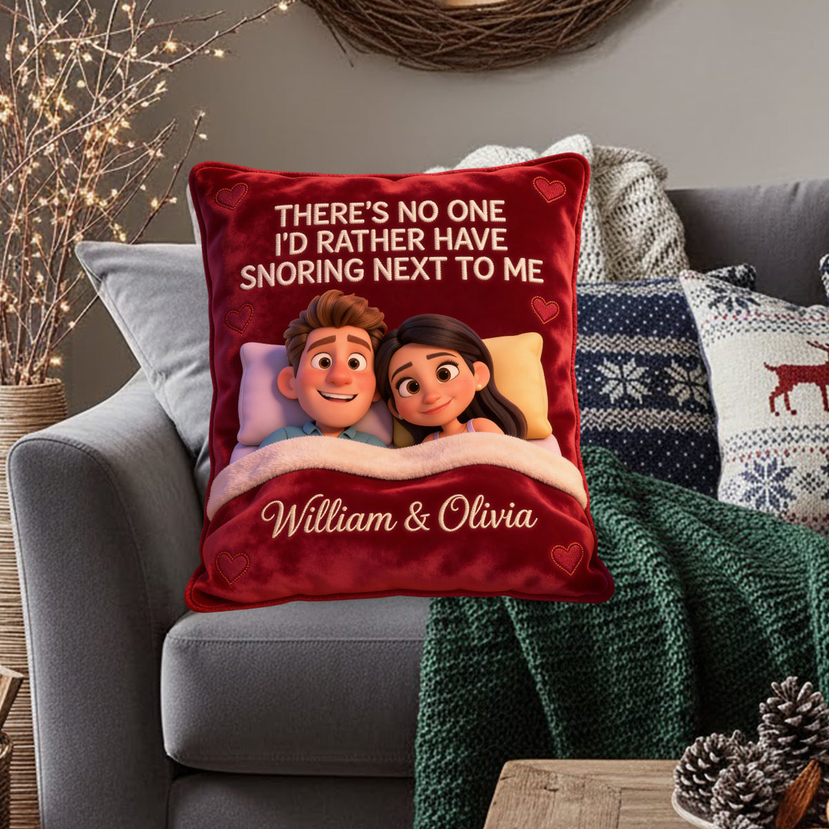 Snoring Couple - Personalized Couple Faux Fur Shaped Pillow