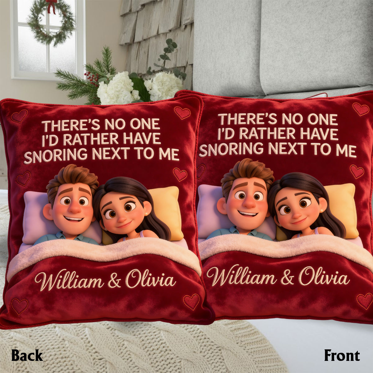 Snoring Couple - Personalized Couple Faux Fur Shaped Pillow