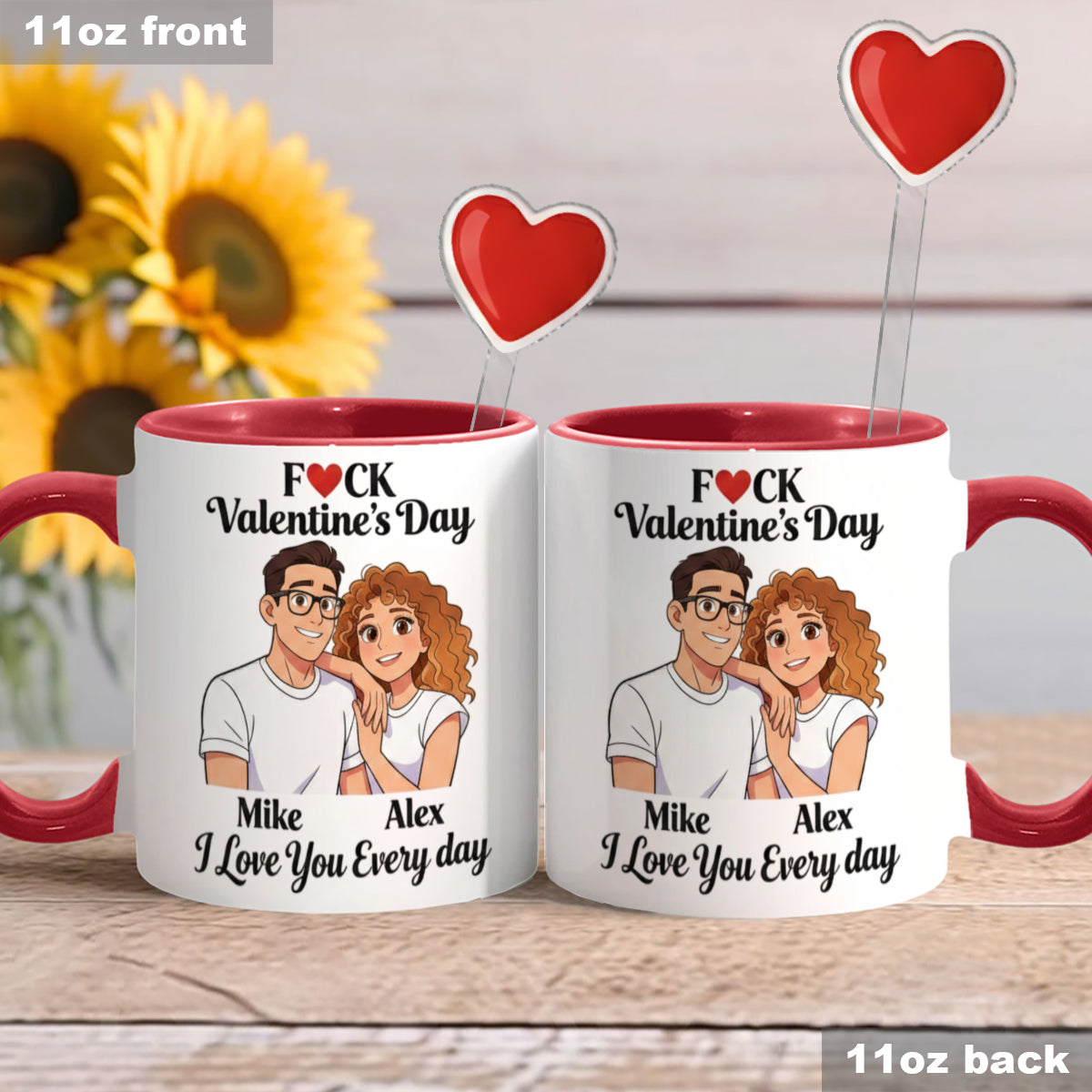Custom From Any Photo, Couple Gift - Personalized Couple Set Accent Mug with Acrylic Stirrers