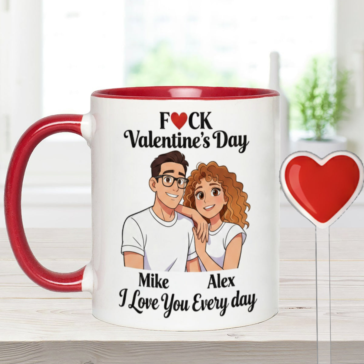 Custom From Any Photo, Couple Gift - Personalized Couple Set Accent Mug with Acrylic Stirrers