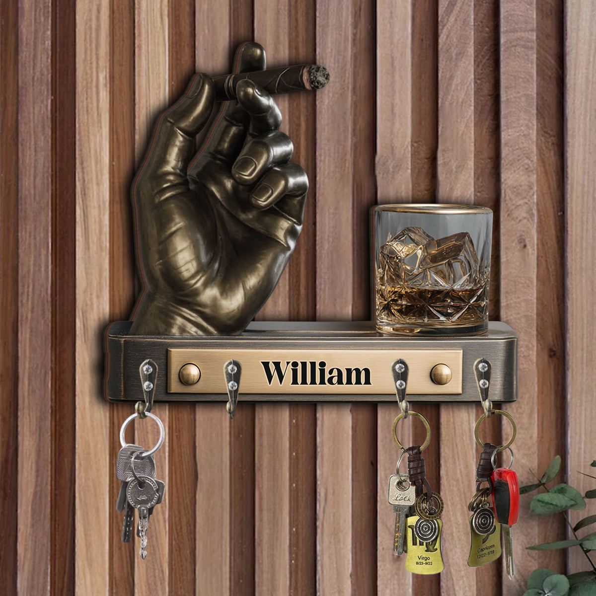 Whisky et cigares - Présentoir suspendu personnalisé pour whisky et cigares.