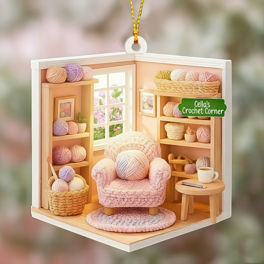 Crochet Corner Yarn Room Xmas - Personalized Crocheting Ornament