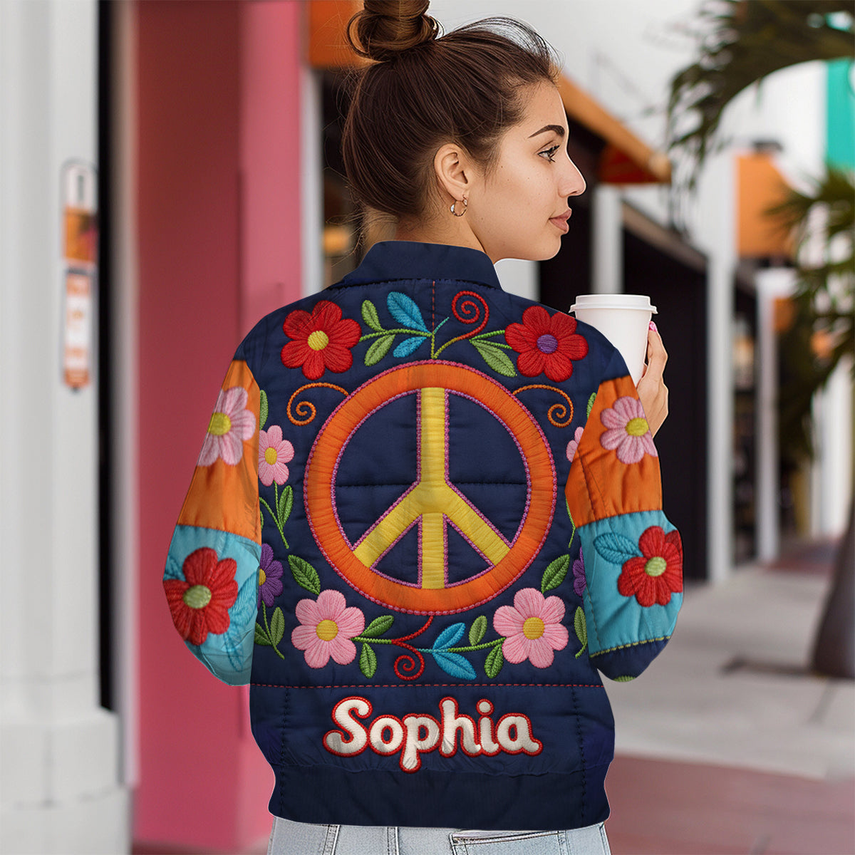 Peace Love And Light - Personalized Hippie Bomber Jacket