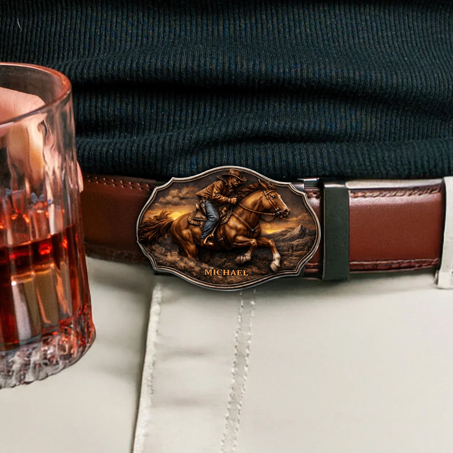Dallas Cowboys, Western Theme - Personalized Western Outfit Leather Belt With Shaped Buckle