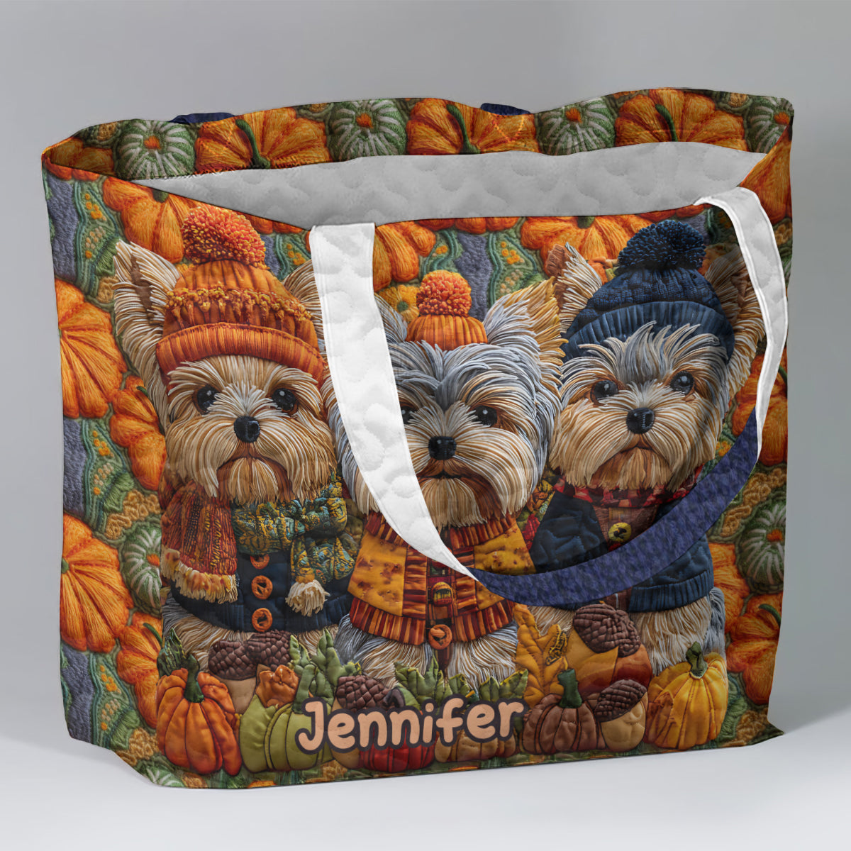 Herbsthund – Personalisierte gesteppte Tragetasche mit Yorkshire-Terrier-Motiv