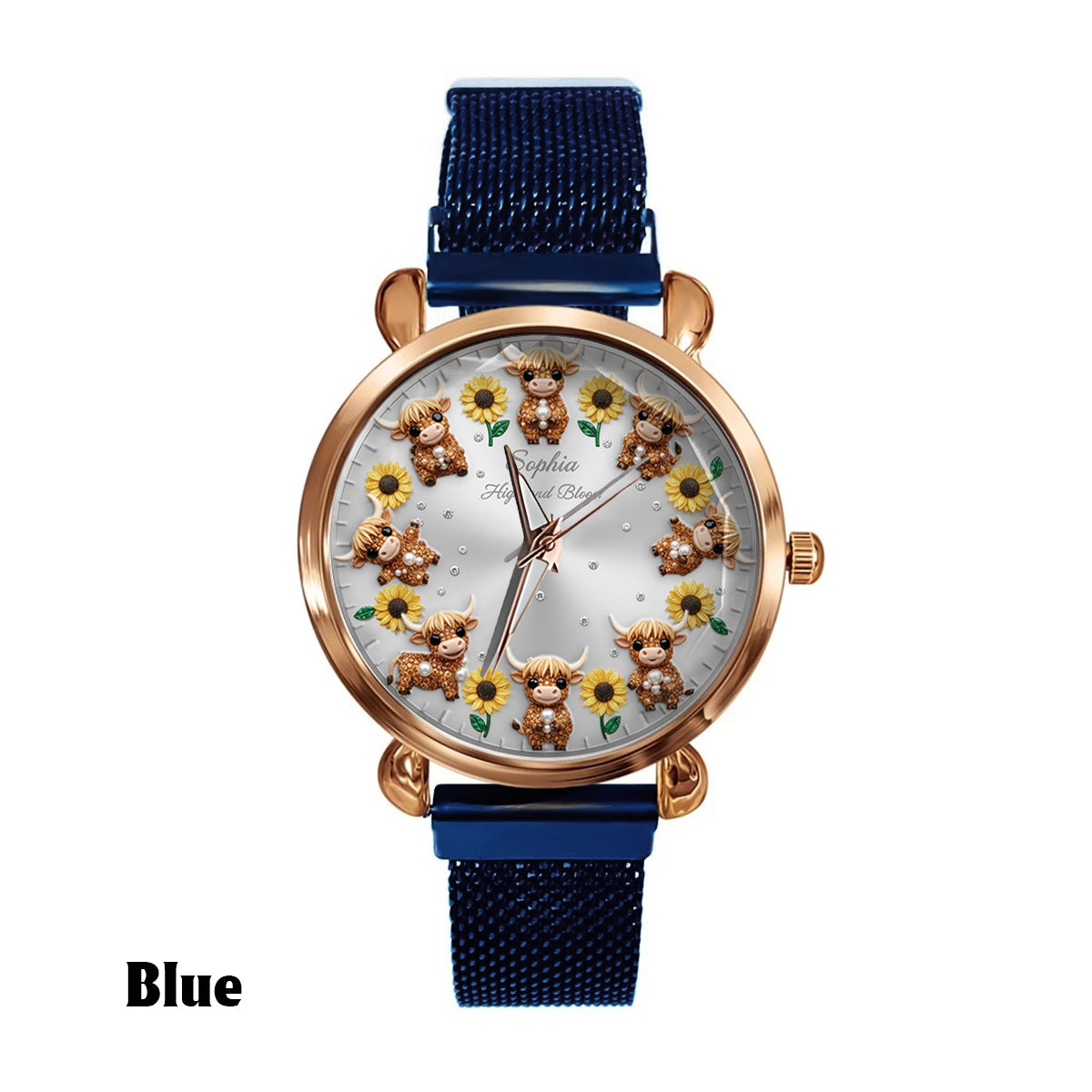 Sunflower & Cow - Personalized Highland Cow Women Hand Watch