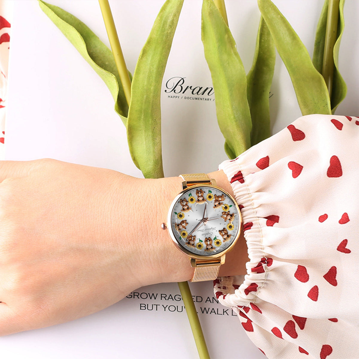 Sunflower & Cow - Personalized Highland Cow Women Hand Watch