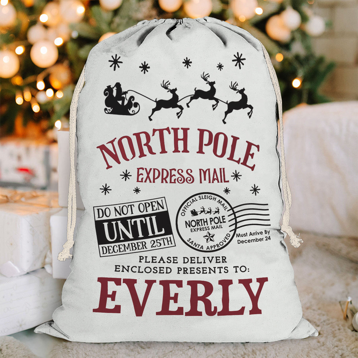 North Pole Santa Sack - Personalized Family Drawstring Tote Bag