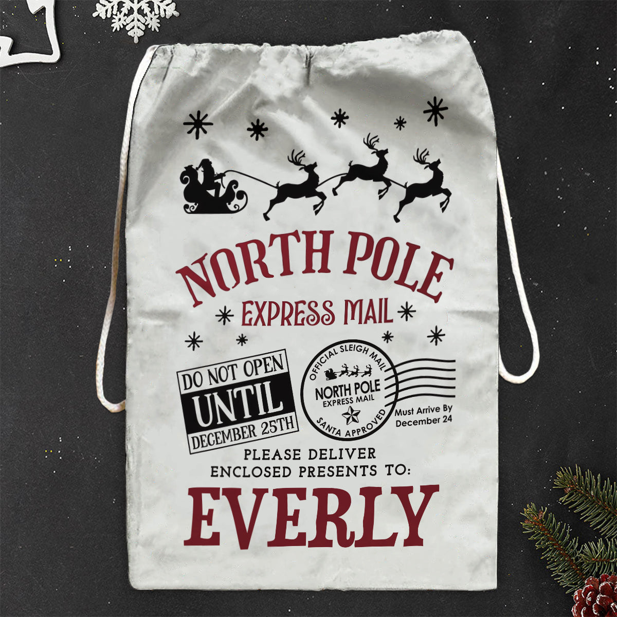 North Pole Santa Sack - Personalized Family Drawstring Tote Bag