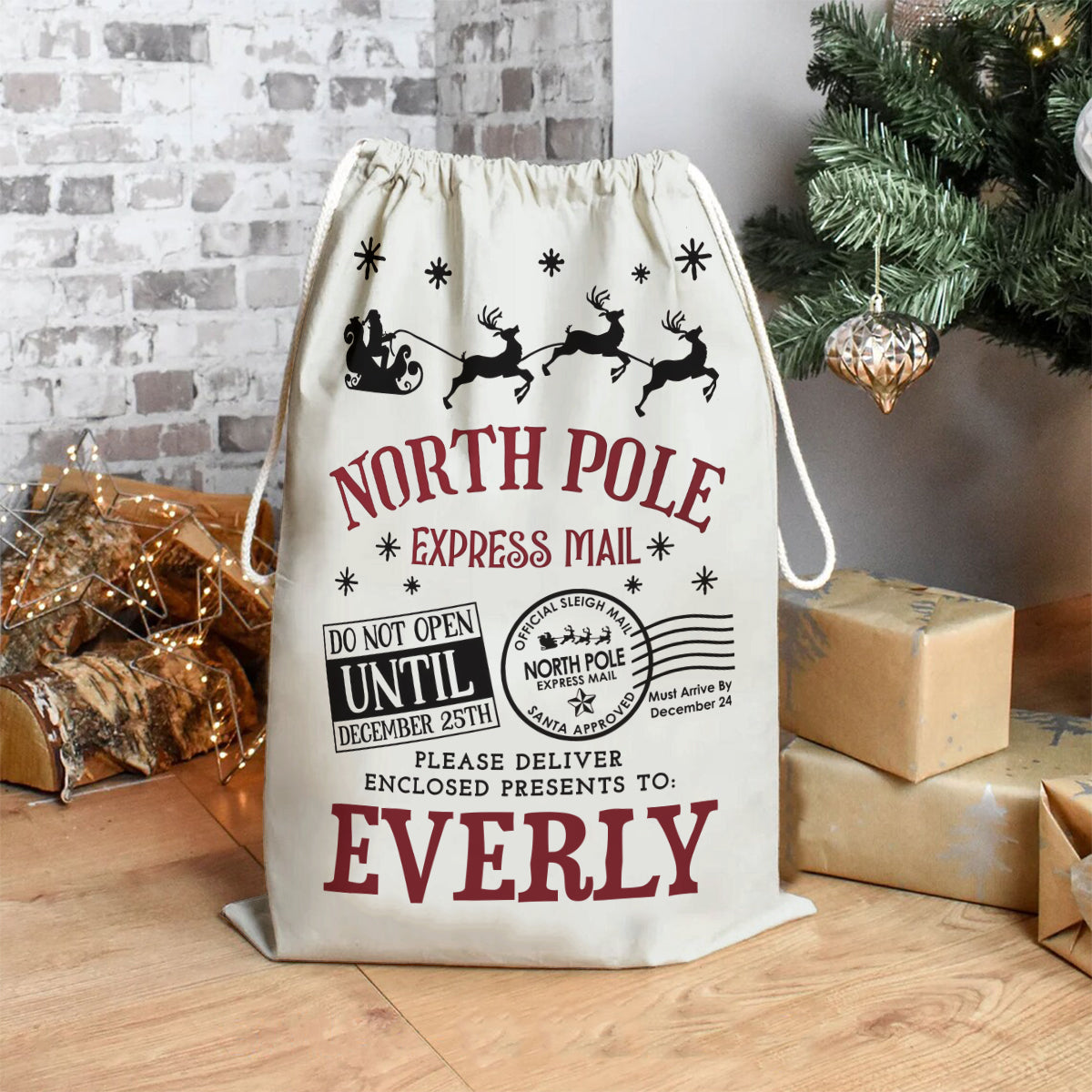 North Pole Santa Sack - Personalized Family Drawstring Tote Bag
