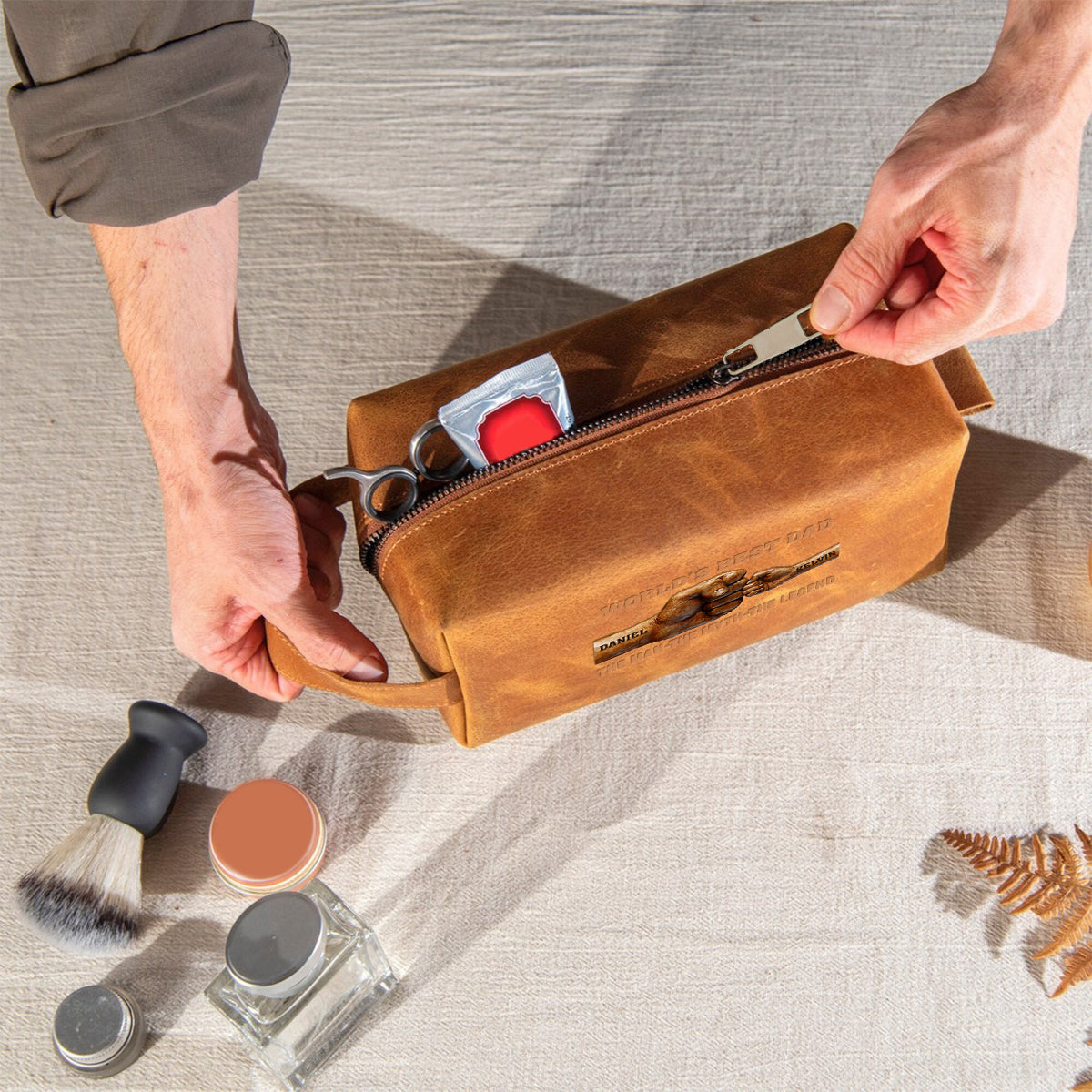 World's Best Dad - Personalized Father Leather Toiletry Bag