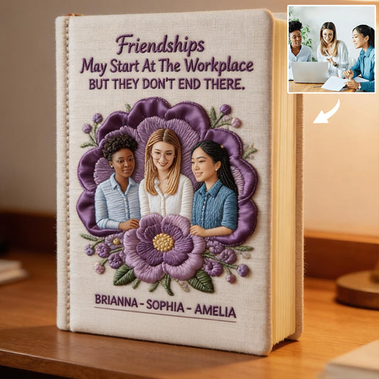 Individuell gestaltetes Notizbuch aus Leder mit Foto- und Blumenmotiv für Kollegen