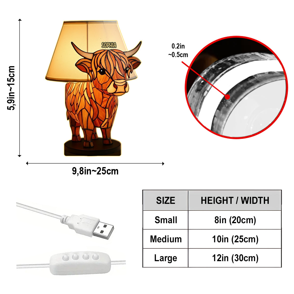 Table Lamp Cute Highland Cow - Personalized Highland Cow Acrylic LED Night Light