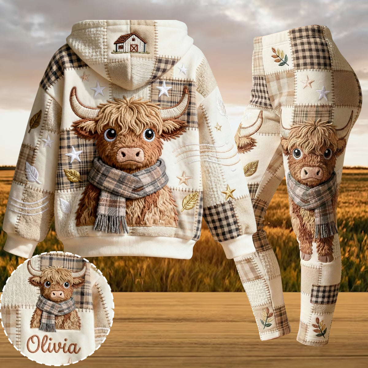 Vache mignonne - Sweat à capuche et legging personnalisés vache des Highlands