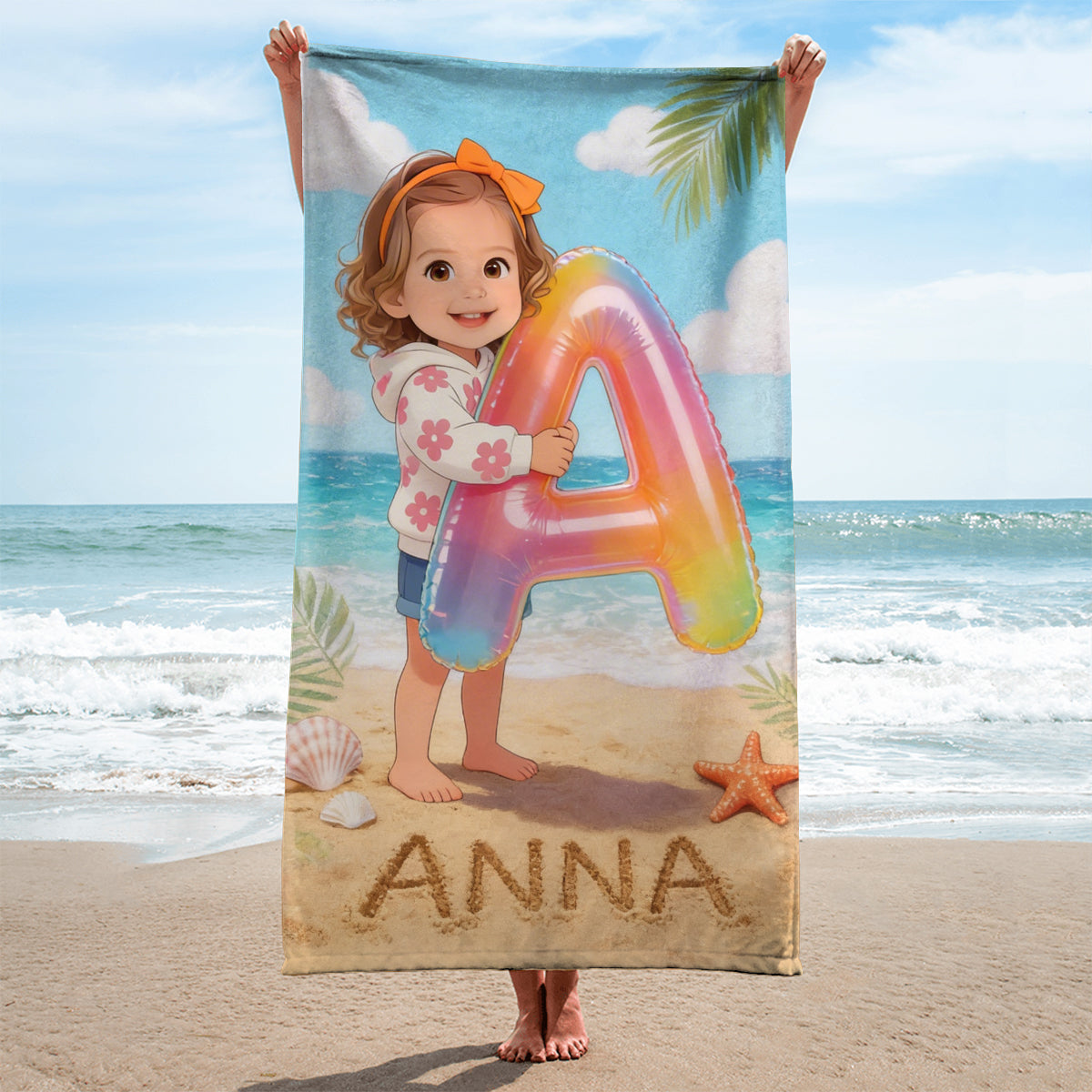 Kid Initial Custom From Any Photo - Personalized Kid Quick-dry Beach Towel/ Bath Towel