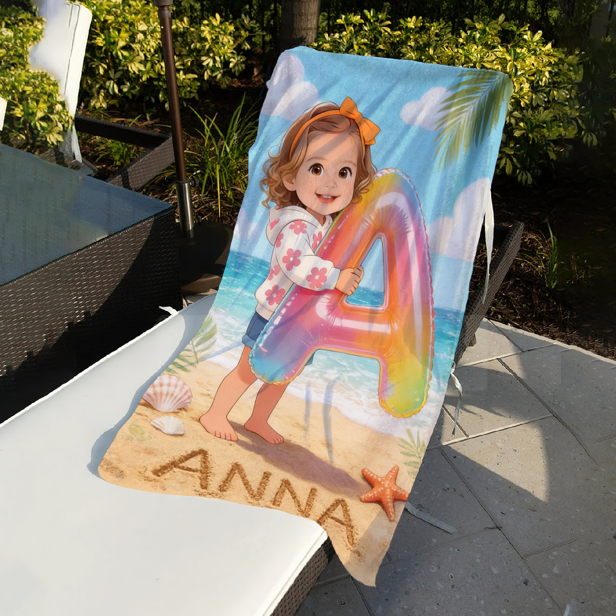 Kid Initial Custom From Any Photo - Personalized Kid Quick-dry Beach Towel/ Bath Towel