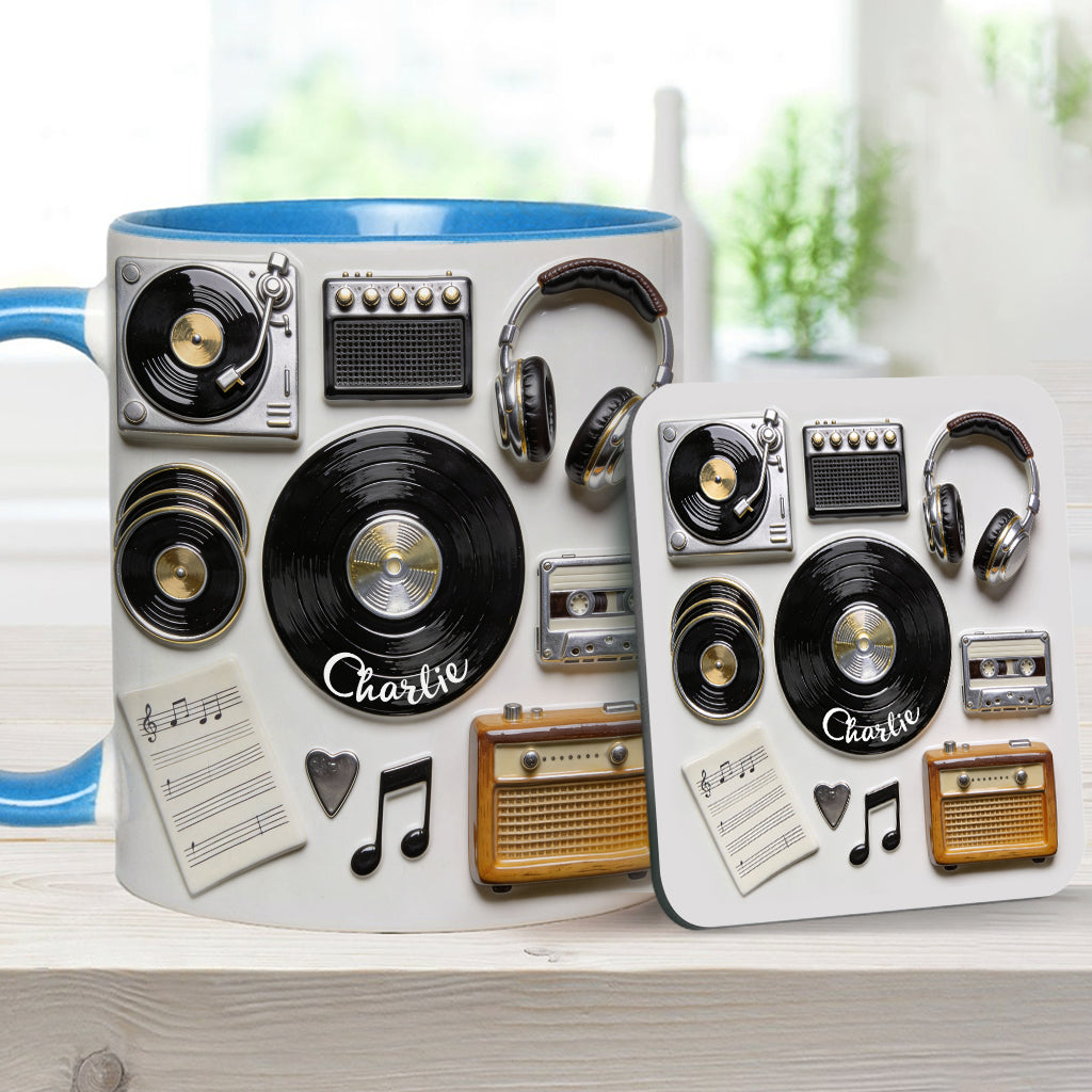 Liebe Vinyl – Personalisierte Vinyl-Schallplatten-Tasse & Untersetzer