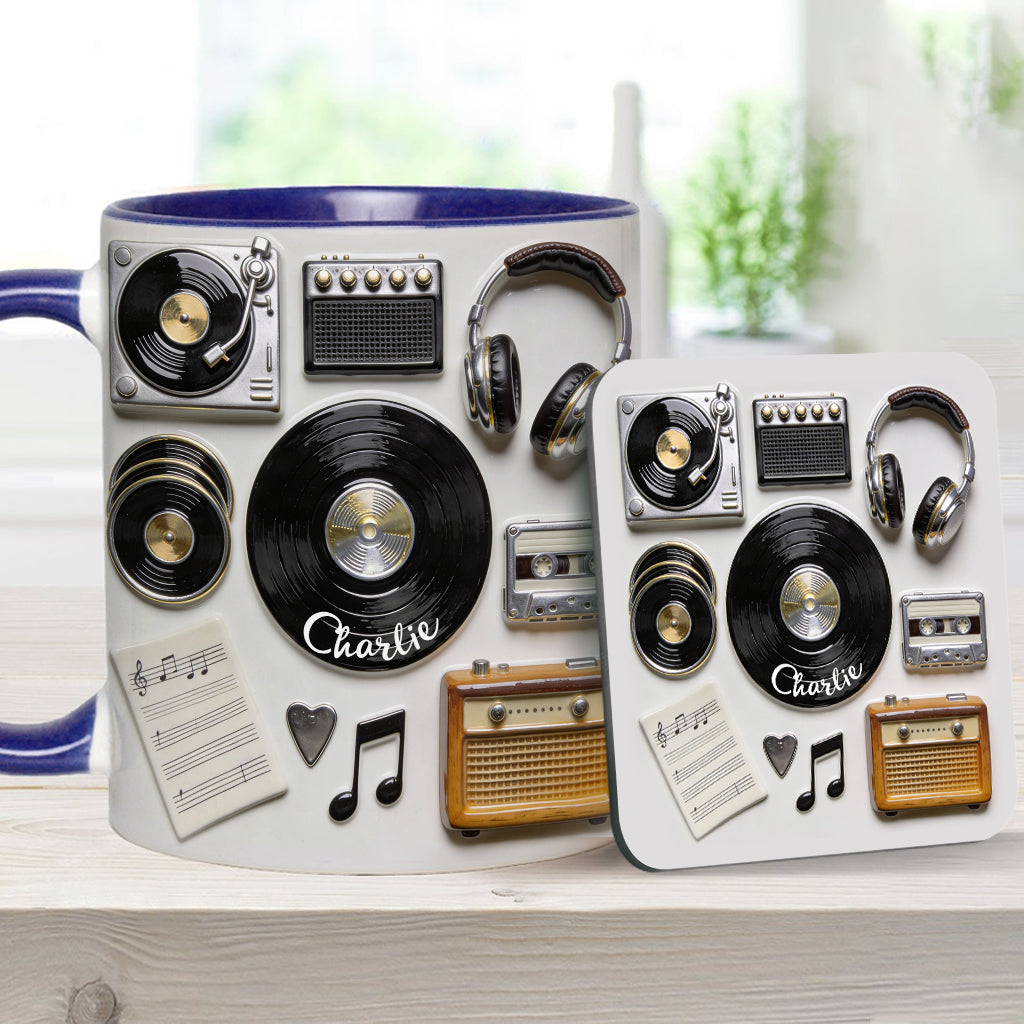 Liebe Vinyl – Personalisierte Vinyl-Schallplatten-Tasse & Untersetzer