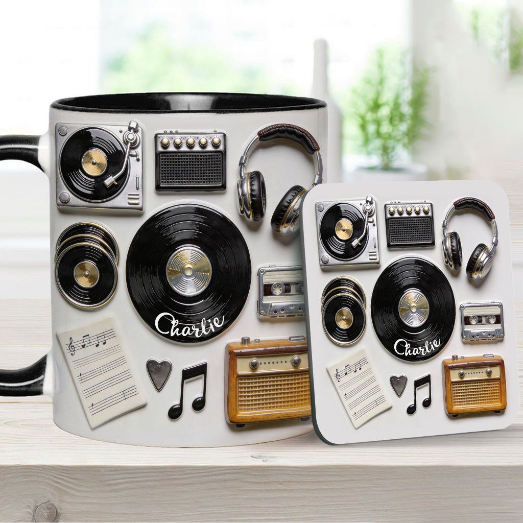 Liebe Vinyl – Personalisierte Vinyl-Schallplatten-Tasse & Untersetzer