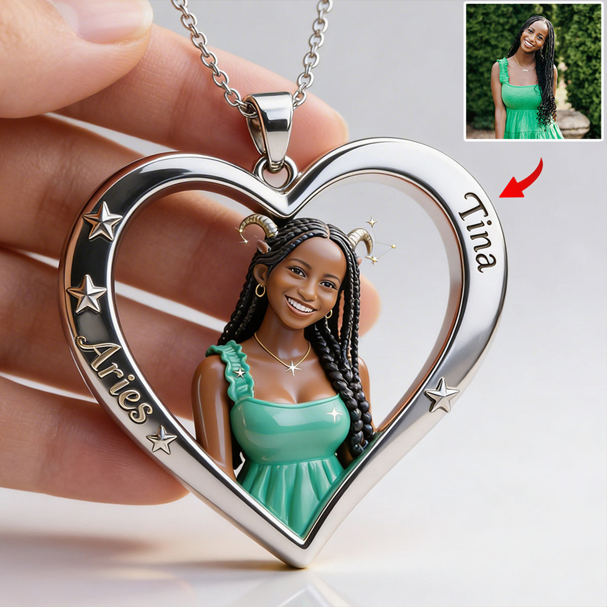 Any Photo Zodiac Sign - Personalized Horoscope Shaped Metal Pendant Necklace