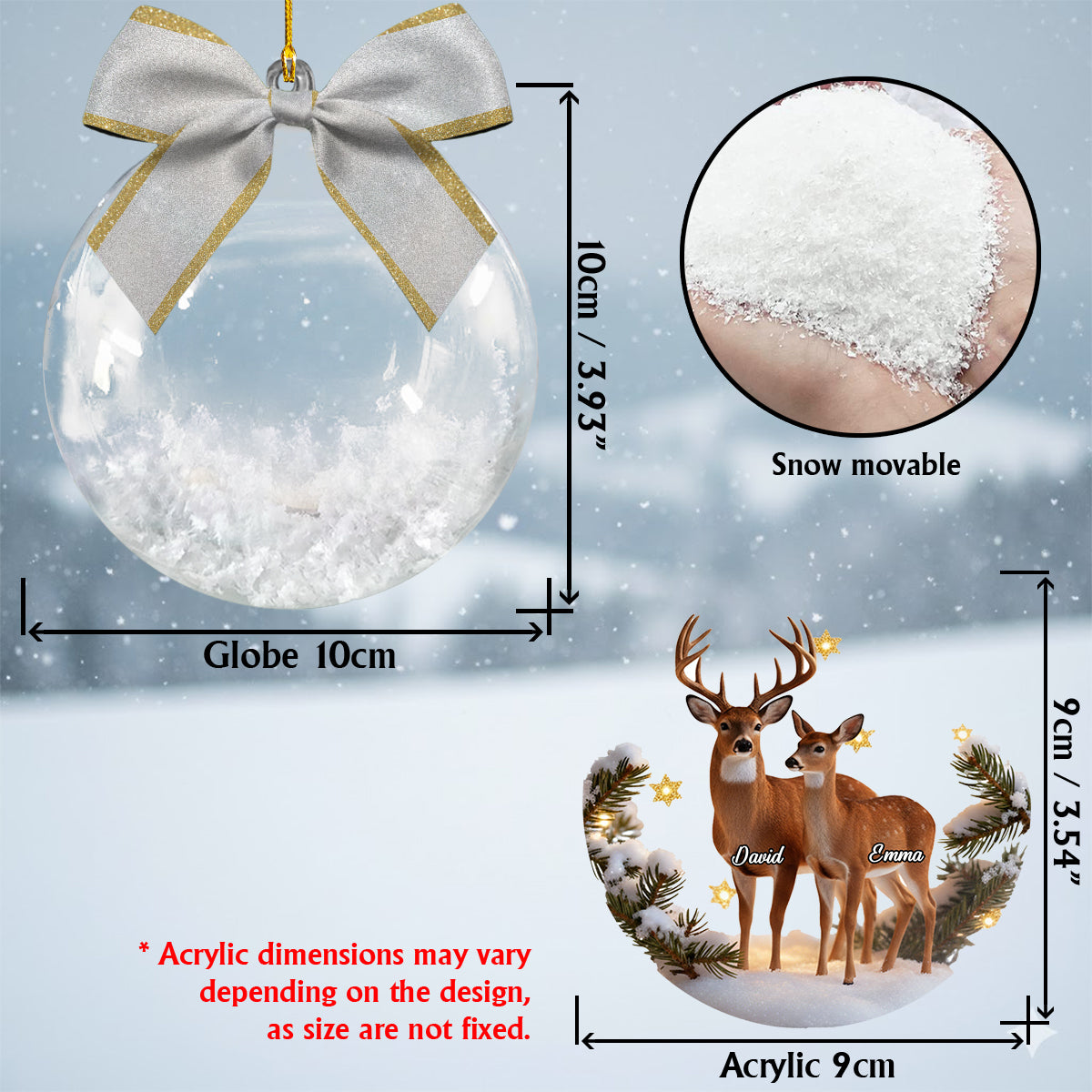 Couple Gifts Buck And Doe - Personalized Couple Snow Globe Ornament With Bow