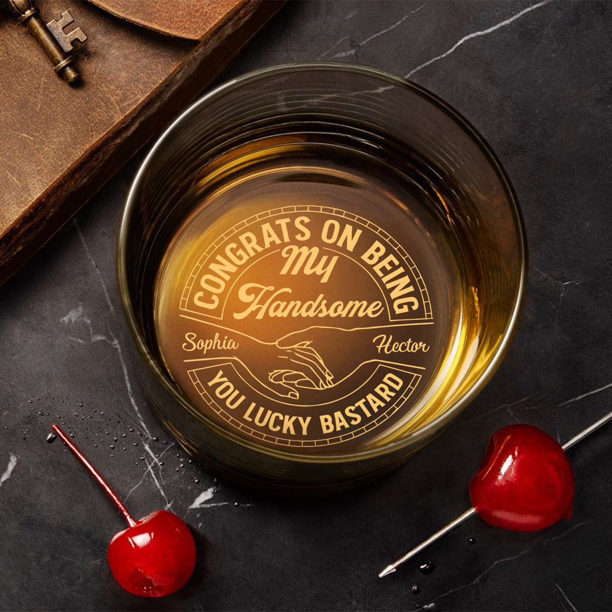 Congrats On Being My Husband - Personalized Couple Engraved Whiskey Glass