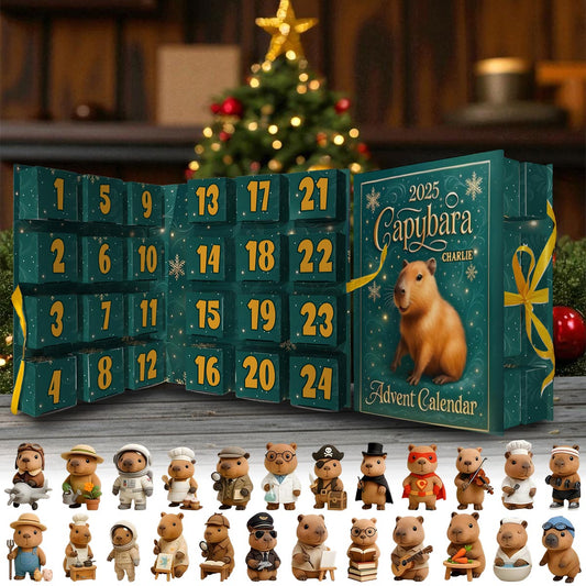 Calendrier de l'Avent pliable avec décorations, motif Capybara mignon, Noël 2025 - Animaux rongeurs (capybara, castor, hamster, cochon d'Inde)