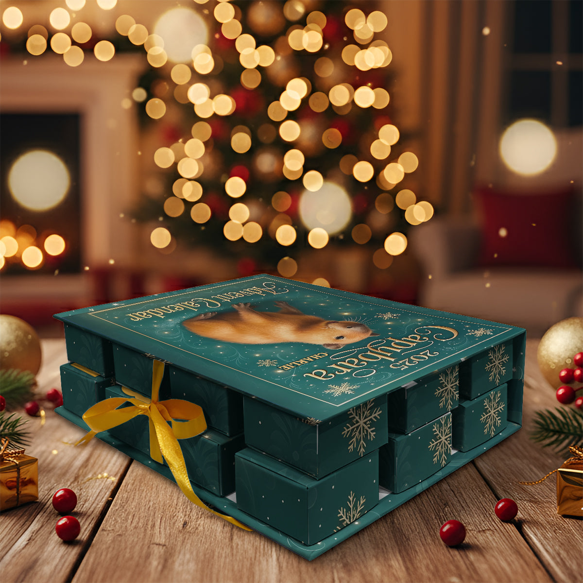 Calendrier de l'Avent pliable avec décorations, motif Capybara mignon, Noël 2025 - Animaux rongeurs (capybara, castor, hamster, cochon d'Inde)