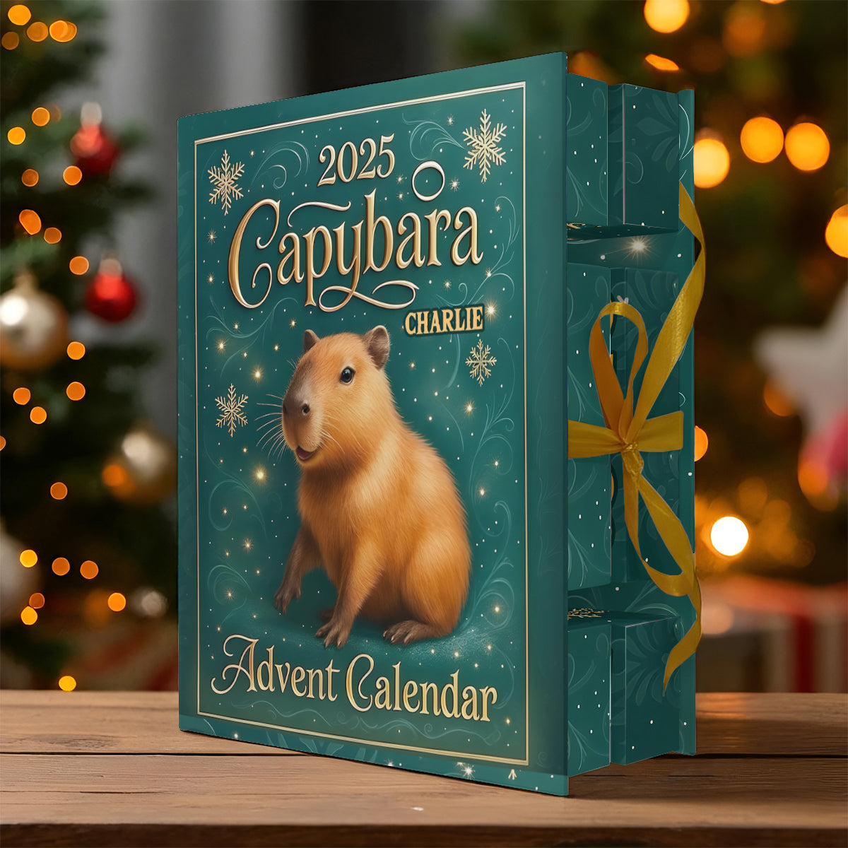 Calendrier de l'Avent pliable avec décorations, motif Capybara mignon, Noël 2025 - Animaux rongeurs (capybara, castor, hamster, cochon d'Inde)